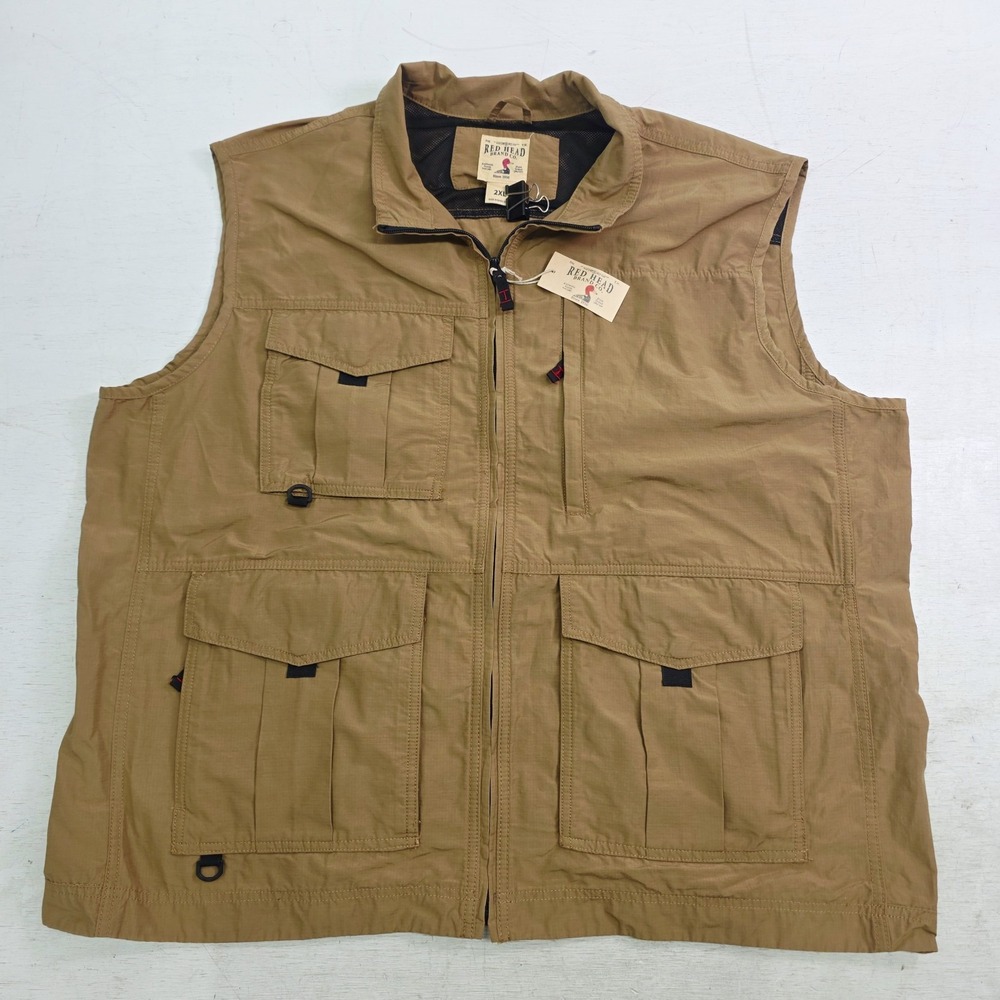 RedHead Mens 2XL Ripstop Utility Fishing Hiking Hunting Vest Multi-Pocket Tan